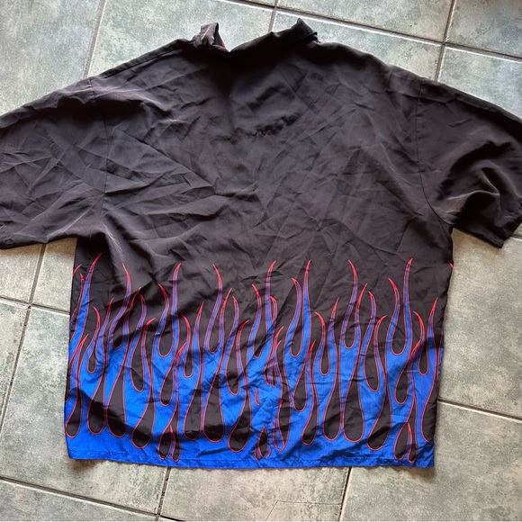 Y2K VTG 90s No Boundaries Blue Flame Button Front Dress Shirt - Picture 7 of 9
